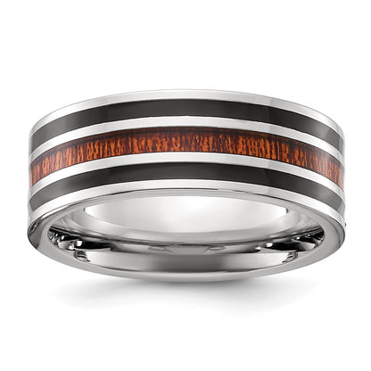 Chisel Stainless Steel Polished with Black Resin and Wood Inlay 8mm Band