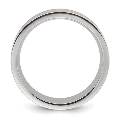 Chisel Stainless Steel Polished with Wood Inlay 8mm Band