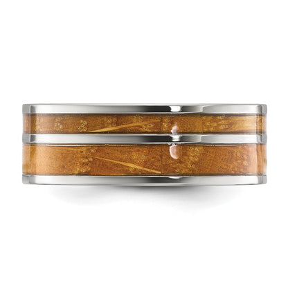 Chisel Stainless Steel Polished with Wood Inlay 8mm Band