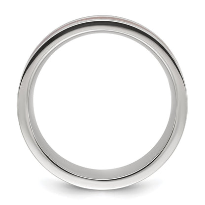 Chisel Stainless Steel Polished with Wood and Imitation Meteorite Inlay 8mm Band