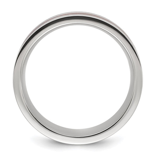 Chisel Stainless Steel Polished with Wood and Imitation Meteorite Inlay 8mm Band