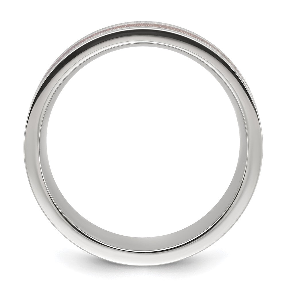Chisel Stainless Steel Polished with Wood and Imitation Meteorite Inlay 8mm Band