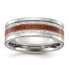 Chisel Stainless Steel Polished with Wood and Imitation Meteorite Inlay 8mm Band