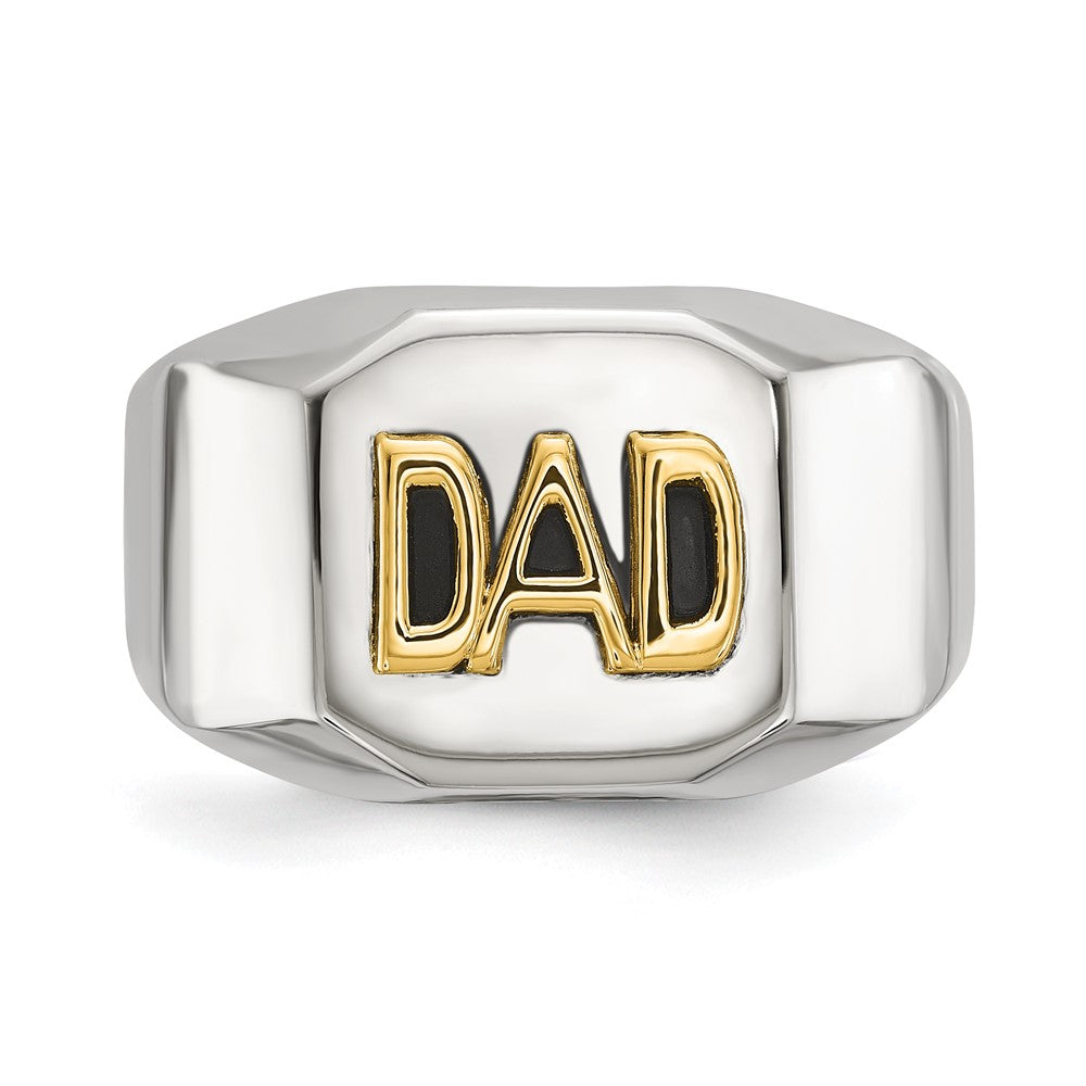 Chisel Stainless Steel Polished with 14K Gold Accent DAD with Black Enamel Signet Ring