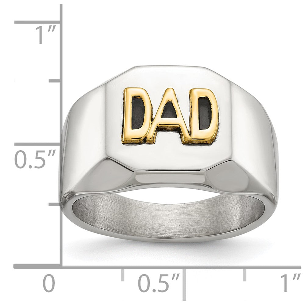 Chisel Stainless Steel Polished with 14K Gold Accent DAD with Black Enamel Signet Ring