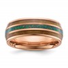 Chisel Stainless Steel Polished Rose IP-plated with Wood and Imitation Opal Inlay 8mm Band