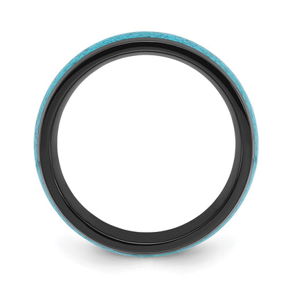 Chisel Stainless Steel Polished Black IP-plated with Imitation Turquoise Inlay 8mm Band