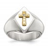 Chisel Stainless Steel Polished with 14K Gold Accent and .01ct. Diamond Cross Signet Ring
