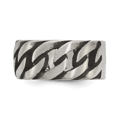 Chisel Stainless Steel Antiqued and Polished Chain Design Band