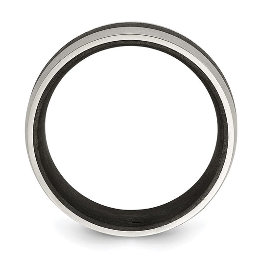 Chisel Stainless Steel Brushed and Polished Black Carbon Fiber Inlay 8mm Band