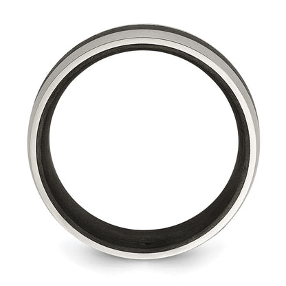 Chisel Stainless Steel Brushed and Polished Black Carbon Fiber Inlay 8mm Band