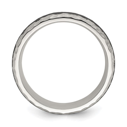 Chisel Stainless Steel Brushed and Hammered Black Carbon Fiber Inlay 7mm Band