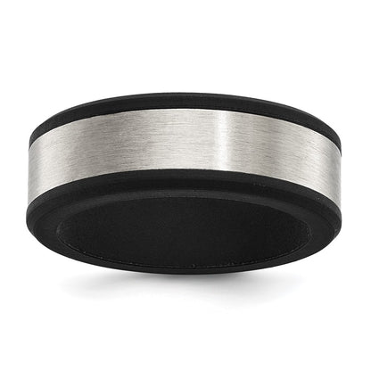 Chisel Stainless Steel Brushed Black Silicone Center 8mm Band