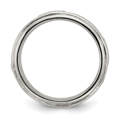 Chisel Stainless Steel Polished Cross 7.7mm Grooved and Beaded Band