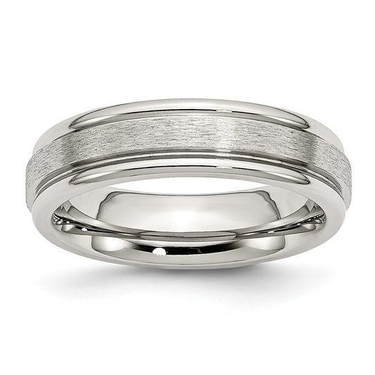 Chisel Stainless Steel Polished with Satin Center 6mm Grooved Edge Band