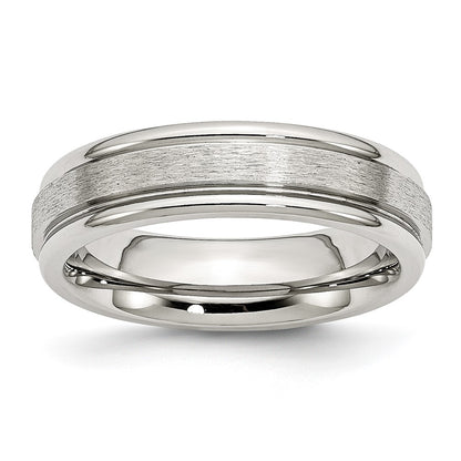 Chisel Stainless Steel Polished with Satin Center 6mm Grooved Edge Band