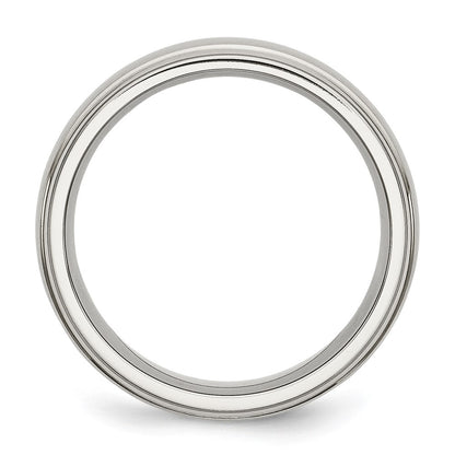 Chisel Stainless Steel Polished with Brushed Center 7mm Ridged Edge Band