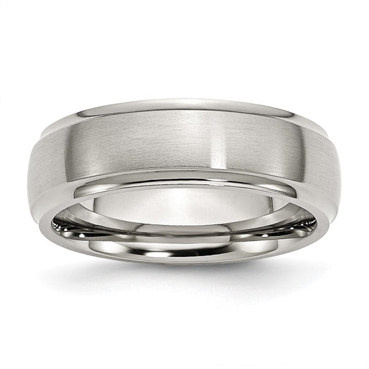 Chisel Stainless Steel Polished with Brushed Center 7mm Ridged Edge Band
