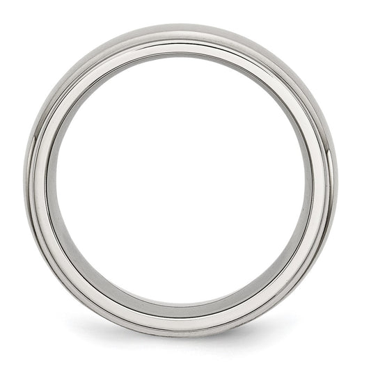 Chisel Stainless Steel Polished with Brushed Center 8mm Ridged Edge Band