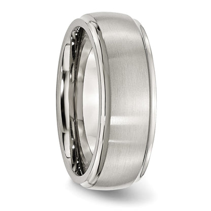 Chisel Stainless Steel Polished with Brushed Center 8mm Ridged Edge Band