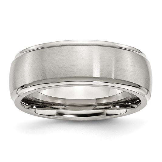 Chisel Stainless Steel Polished with Brushed Center 8mm Ridged Edge Band