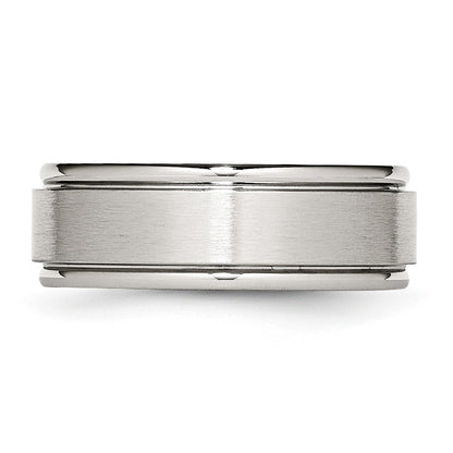 Chisel Stainless Steel Polished with Brushed Center 8mm Ridged Edge Band