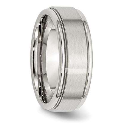 Chisel Stainless Steel Polished with Brushed Center 8mm Ridged Edge Band