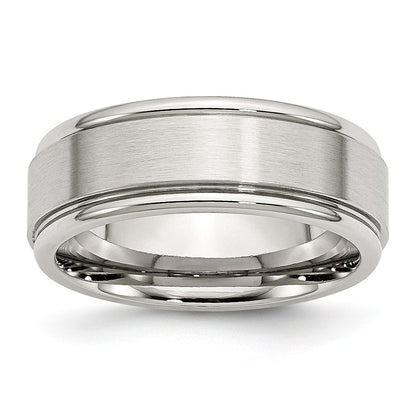 Chisel Stainless Steel Polished with Brushed Center 8mm Ridged Edge Band
