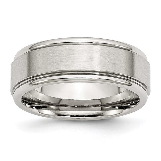 Chisel Stainless Steel Polished with Brushed Center 8mm Ridged Edge Band