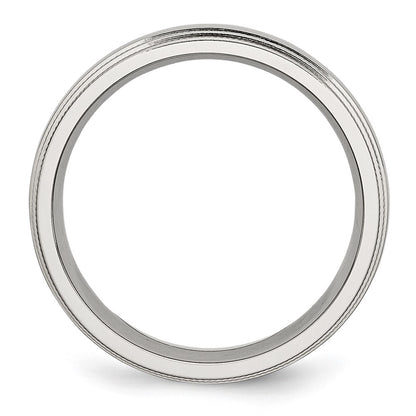 Chisel Stainless Steel Polished 6mm Grooved and Beaded Band