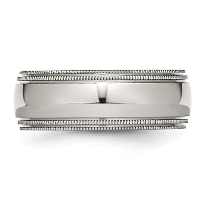 Chisel Stainless Steel Polished 8mm Grooved and Beaded Band