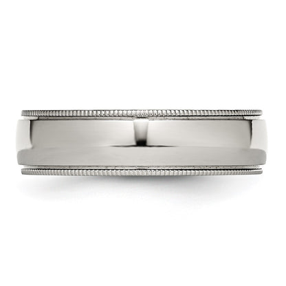 Chisel Stainless Steel Polished 6mm Grooved and Beaded Band