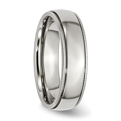 Chisel Stainless Steel Polished 6mm Grooved and Beaded Band