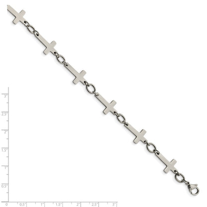 Chisel Stainless Steel Polished Sideways Cross Link 10 inch Anklet