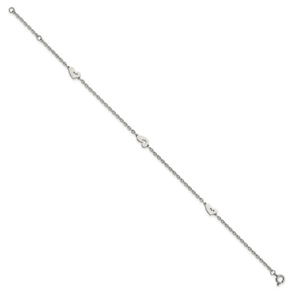 Chisel Stainless Steel Polished Hearts 9 inch Anklet Plus 1 inch Extension