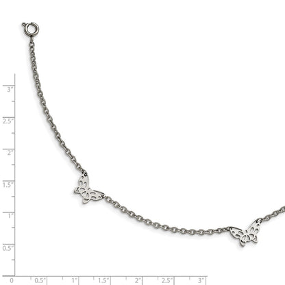 Chisel Stainless Steel Polished with Butterfly Charms 9.5 inch Anklet Plus 1 inch Extension