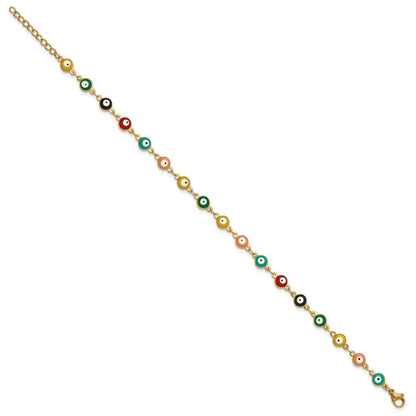 Chisel Stainless Steel Polished Yellow IP-plated with Multicolor Paint Inlay Evil Eye 9 inch Plus a 1 inch Extension Anklet