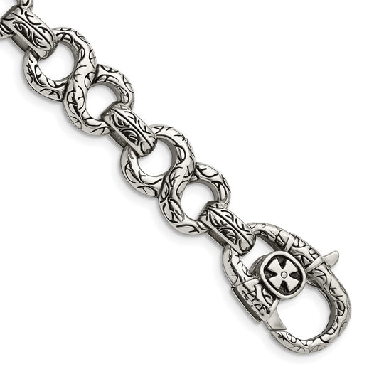 Chisel Stainless Steel Antiqued Polished and Textured 8.5 inch Infinity Symbol Link Bracelet