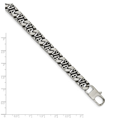 Chisel Stainless Steel Antiqued Polished and Textured 8.75 inch Fancy Link Bracelet