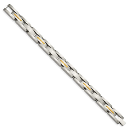 Chisel Stainless Steel with 14k Gold Accent Brushed 8 inch Link Bracelet