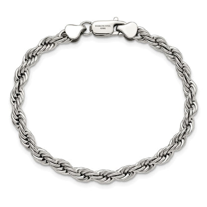 Chisel Stainless Steel Polished 6mm 8.5 inch Rope Bracelet
