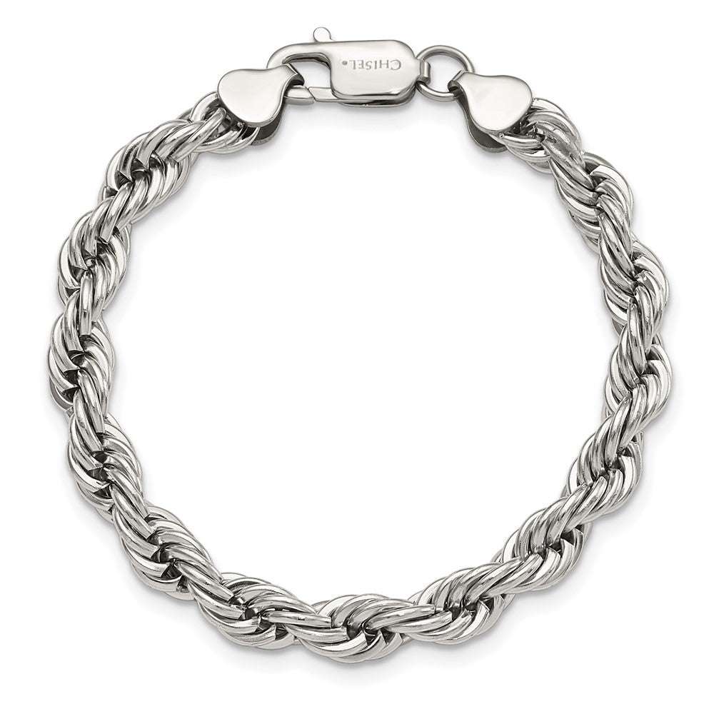Chisel Stainless Steel Polished 7mm 8 inch Rope Bracelet