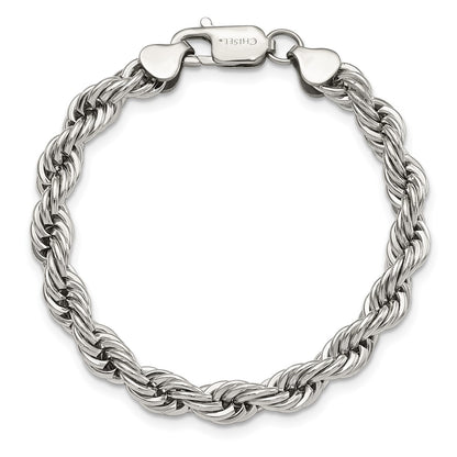 Chisel Stainless Steel Polished 7mm 9 inch Rope Bracelet