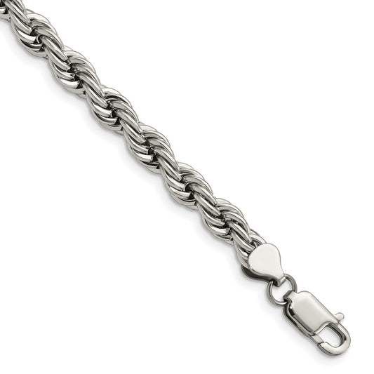 Chisel Stainless Steel Polished 7mm 7.25 inch Rope Bracelet