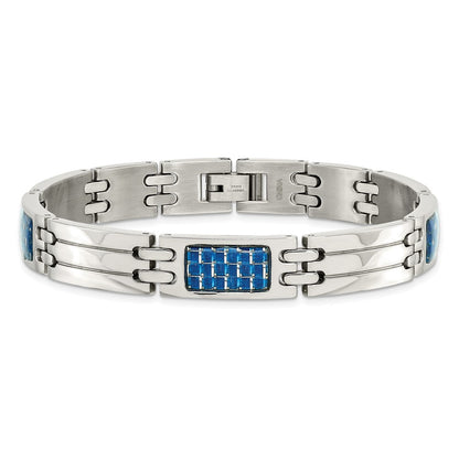 Chisel Stainless Steel Polished with Blue Carbon Fiber Inlay 8.5 inch Link Bracelet