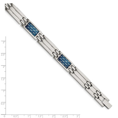 Chisel Stainless Steel Polished with Blue Carbon Fiber Inlay 8.5 inch Link Bracelet