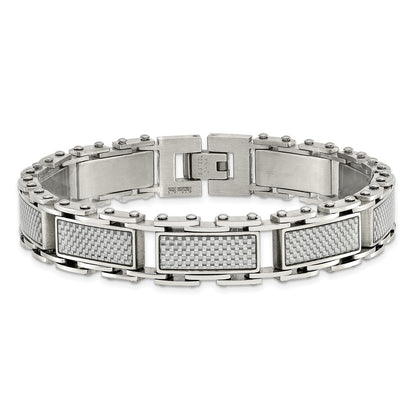 Chisel Stainless Steel Polished with Grey Carbon Fiber Inlay 8.5 inch Link Bracelet