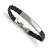 Chisel Stainless Steel Polished Braided Black Leather 8 inch ID Bracelet