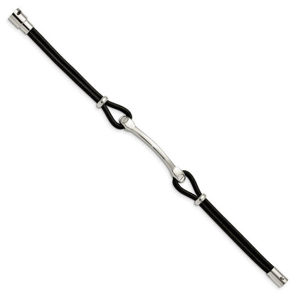 Chisel Stainless Steel Polished Black Leather 7.5 inch ID Bracelet