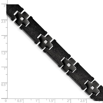 Chisel Stainless Steel Brushed and Polished Black IP-plated with CZ 8.25 inch Link Bracelet